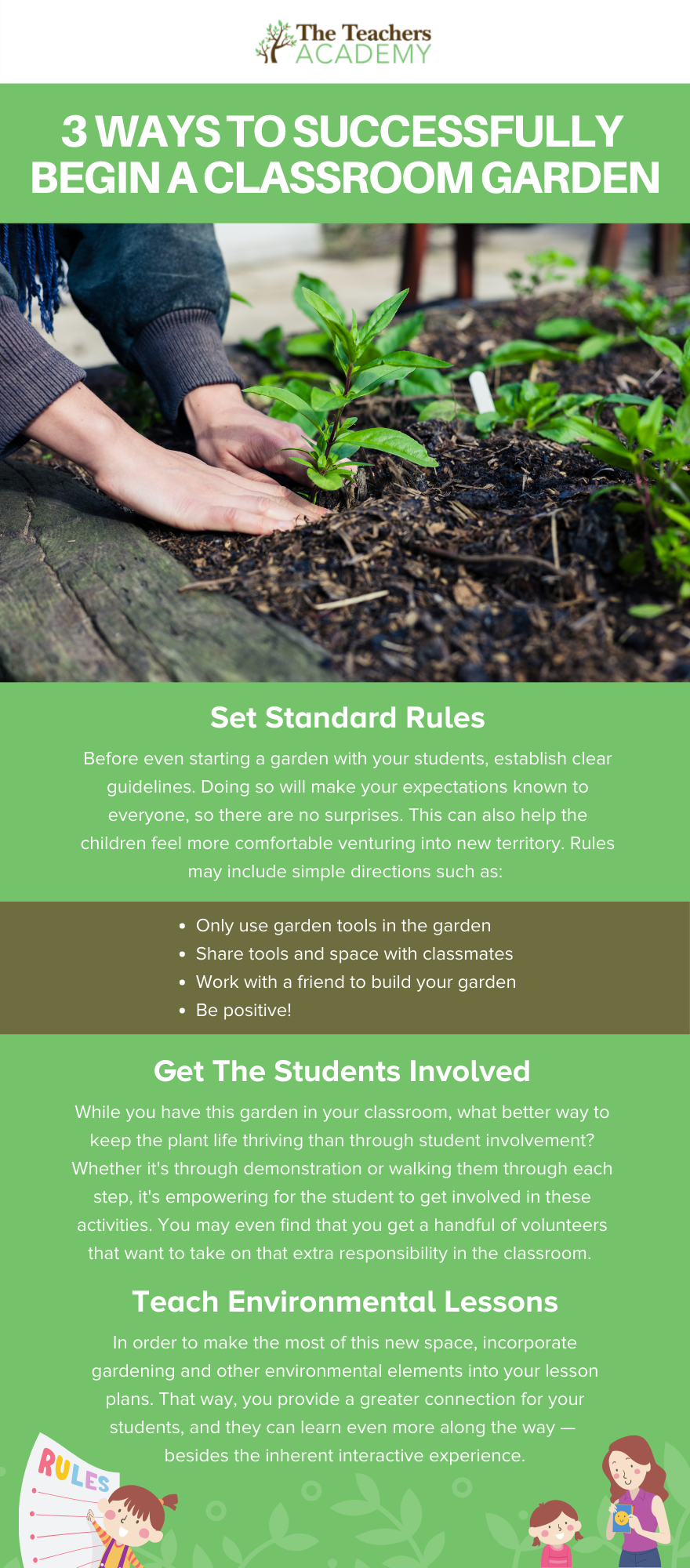 infographic showcasing the ways to start a classroom garden